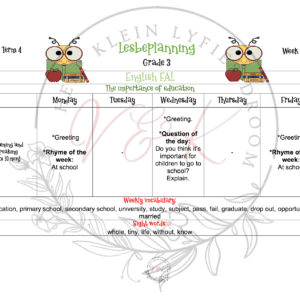 Grade 3 English FAL Planning and Activities Term 4 2023