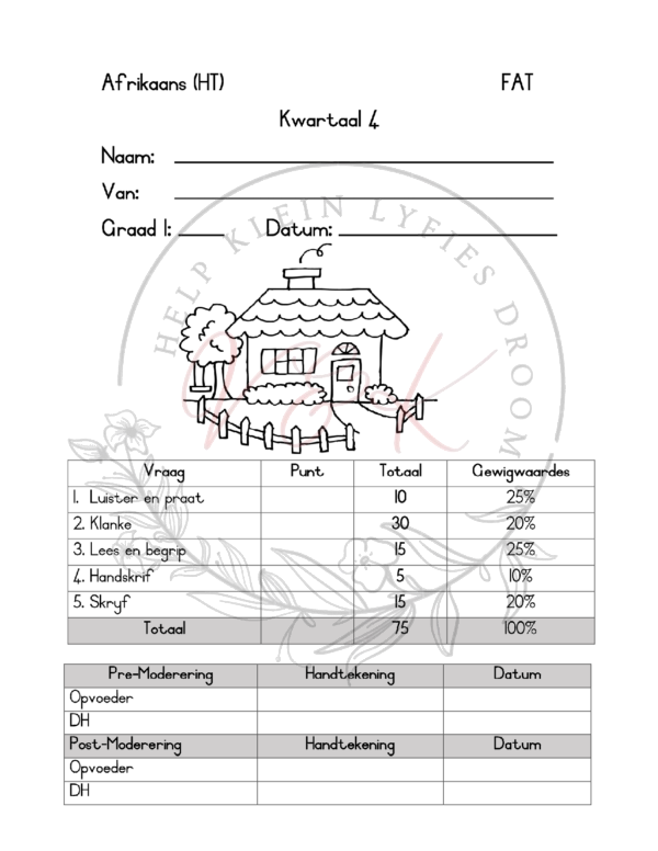 Graad 1 Afrikaans HT Assessering Kwartaal 4 2023