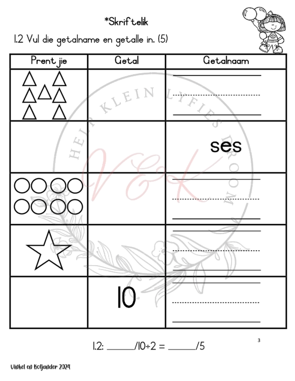 Graad 1 Wiskunde Assessering Kwartaal 2 2024 - Image 3