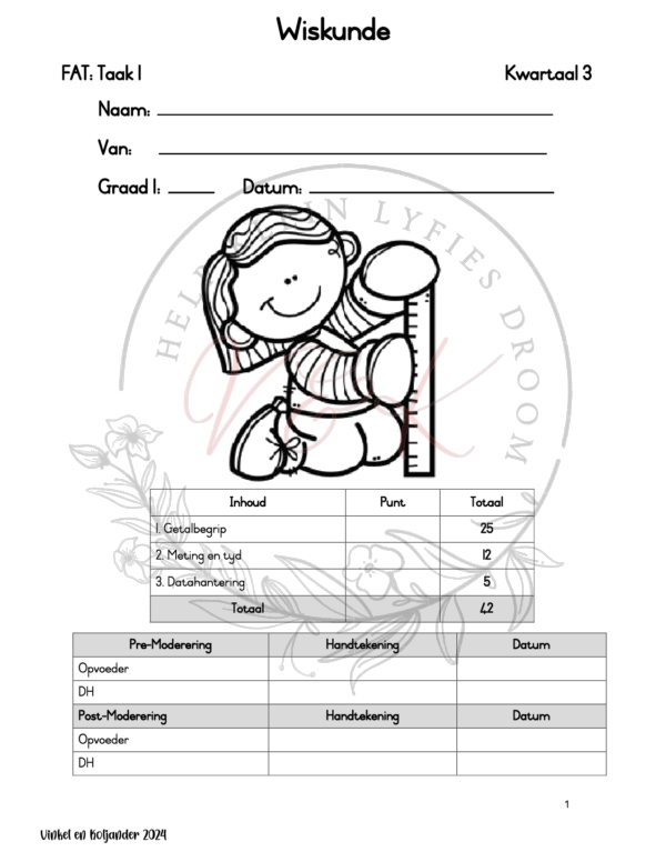 Graad 1 Wiskunde Assessering Kwartaal 3 2024