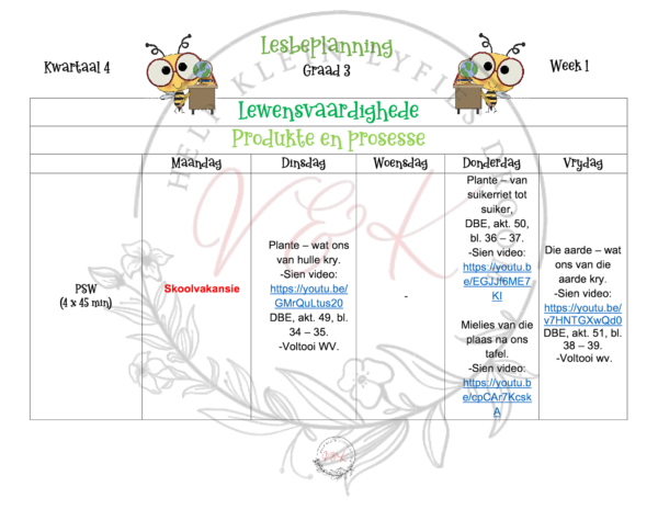 Graad 3 Lewensvaardighede Beplanning en Aktiwiteite Kwartaal 4 2023