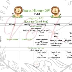 Grade 1 English FAL planning and activities Term 1 2024