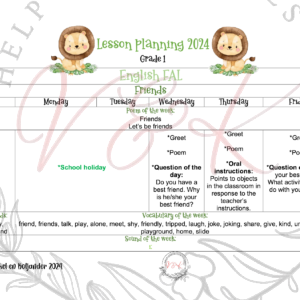 Grade 1 English FAL Planning and Activities Term 2 2024