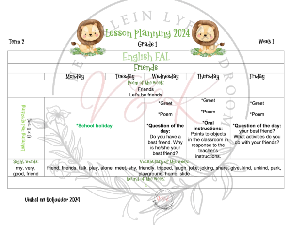 Grade 1 English FAL Planning and Activities Term 2 2024