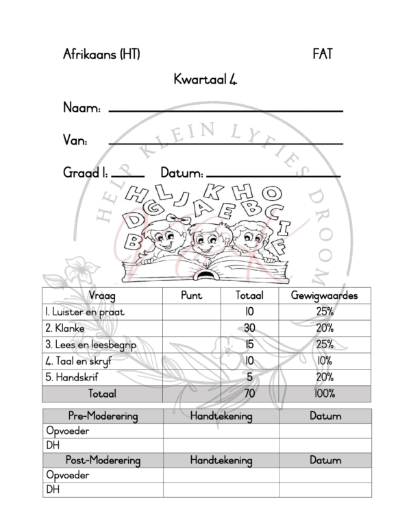 Graad 1 Afrikaans Huis Taal Formele Assesserings Taak Kwartaal 4 2024