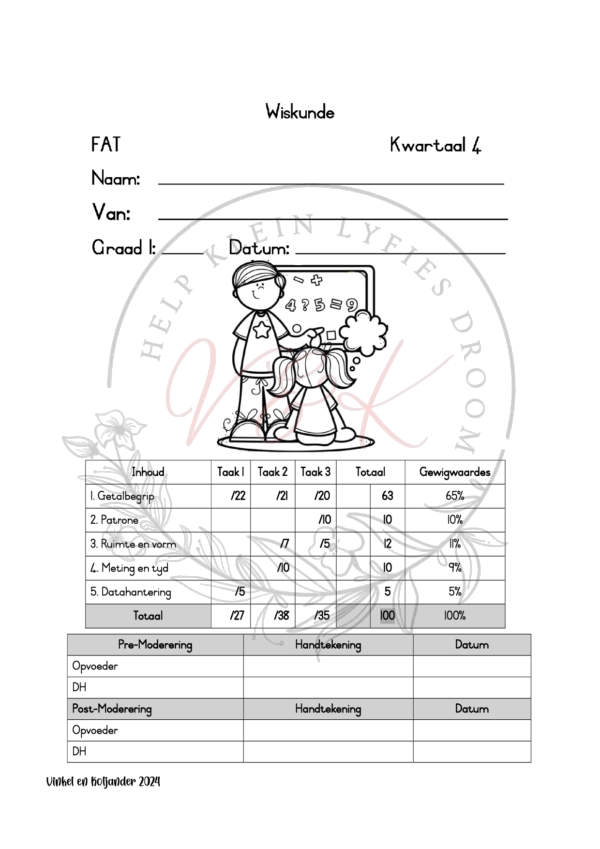 Graad 1 Wiskunde Formle Assesserings Taak Kwartaal 4 2024