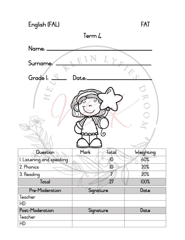 Grade 1 English First Additional Language Formal Assessment Task Term 4 2024