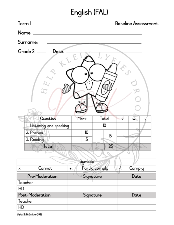 Grade 2 English First Additional Language Baseline Assessment Term 1 2025