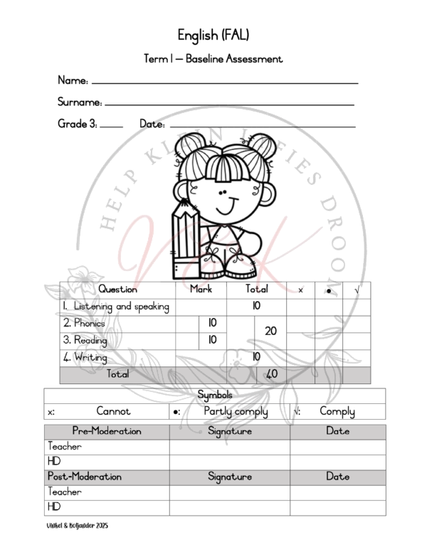 Grade 3 English First Additional Baseline Assessment Term 1 2025