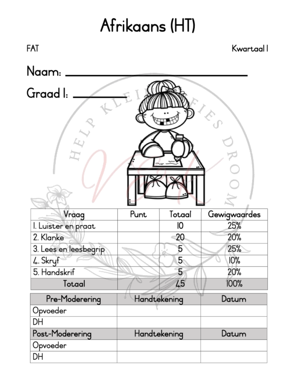 Graad 1 Afrikaans Huistaal Formele Assesserings Taak Kwartaal 1 2025