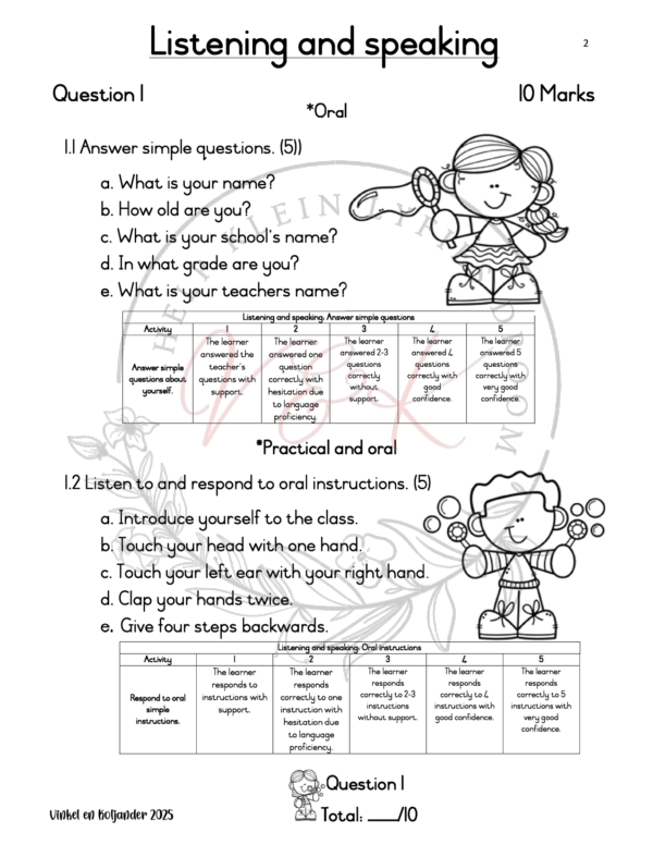 Grade 1 English First Additional Language Formal Assessment Task Term 1 2025 - Image 2