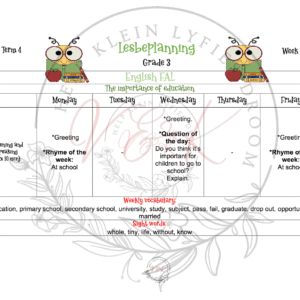 Grade 3 English FAL Planning and Activities Term 4 2023