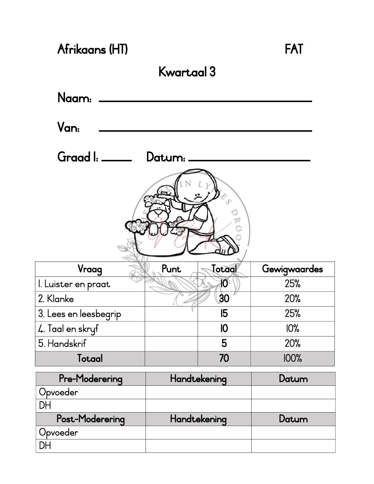 Graad 1 Afrikaans HT Assessering Kwartaal 3 2024