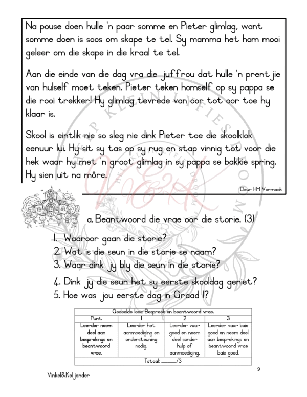 Graad 1 Afrikaans Huis Taal Basislyn Assessering 2024 - Image 2