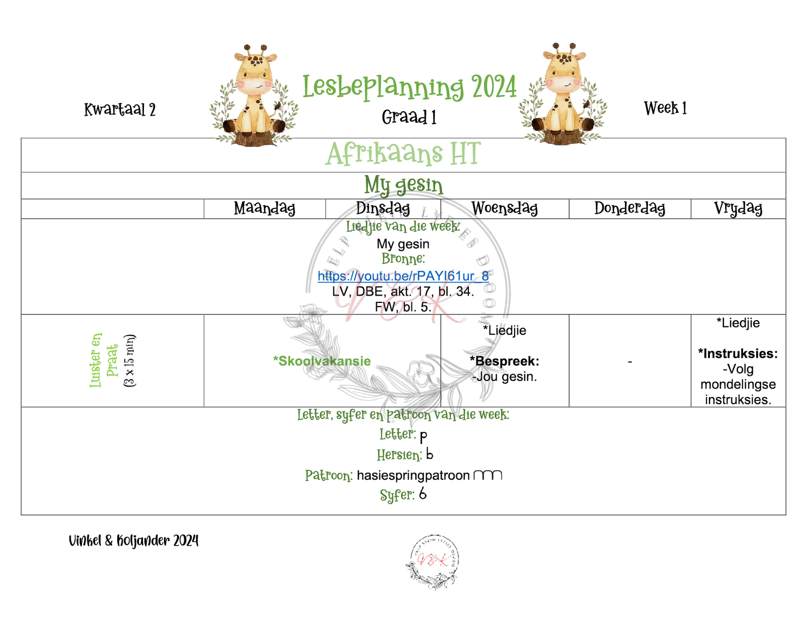 Graad 1 Afrikaans Huis Taal Beplanning en Aktiwiteite Kwartaal 2 2024