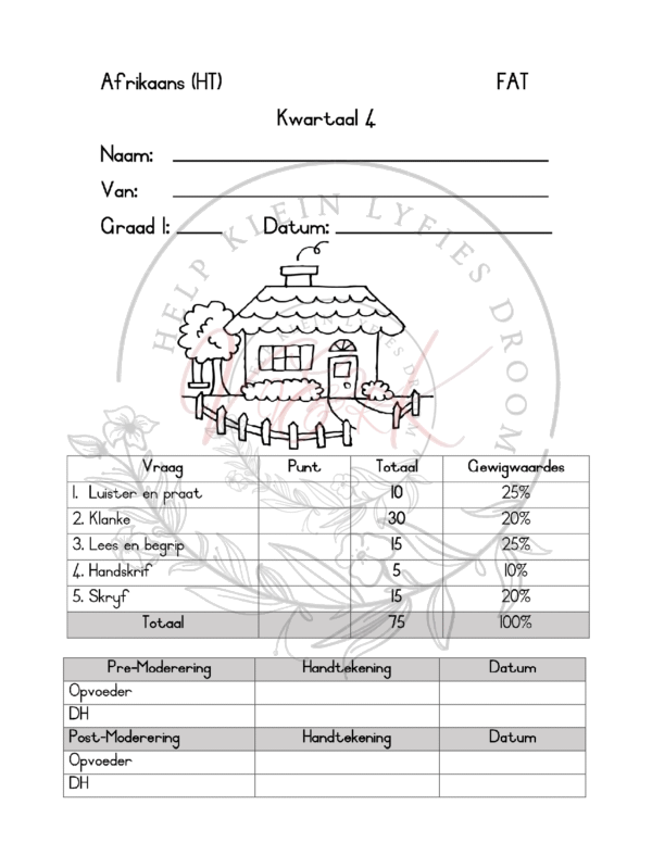 Graad 1 Afrikaans HT Assessering Kwartaal 4 2023