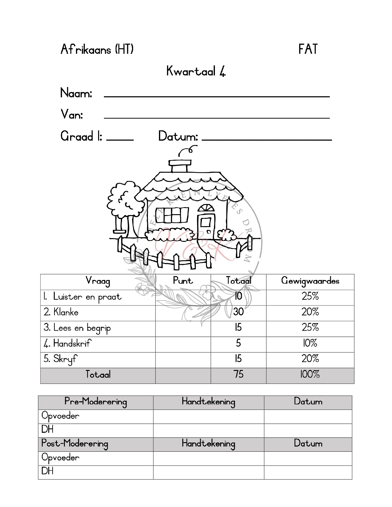Graad 1 Afrikaans HT Assessering Kwartaal 4 2023