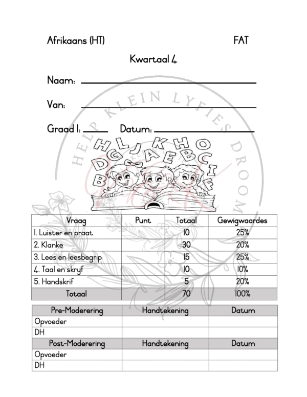 Graad 1 Afrikaans Huis Taal Formele Assesserings Taak Kwartaal 4 2024