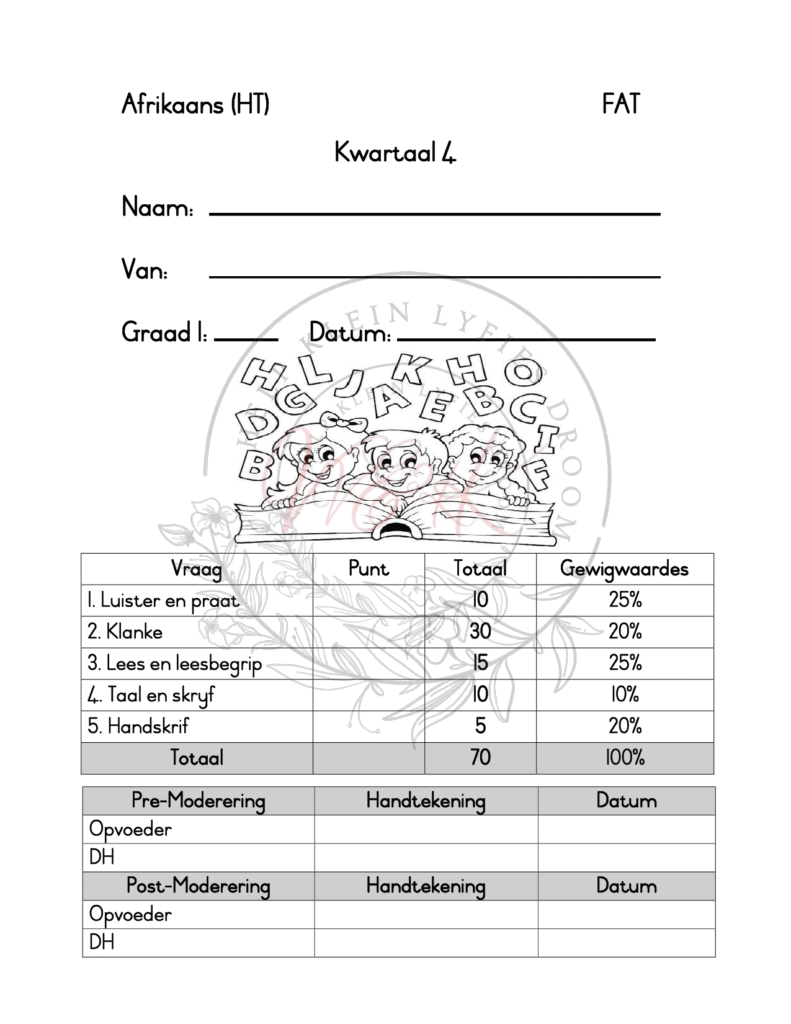 Graad 1 Afrikaans Huis Taal Formele Assesserings Taak Kwartaal 4 2024
