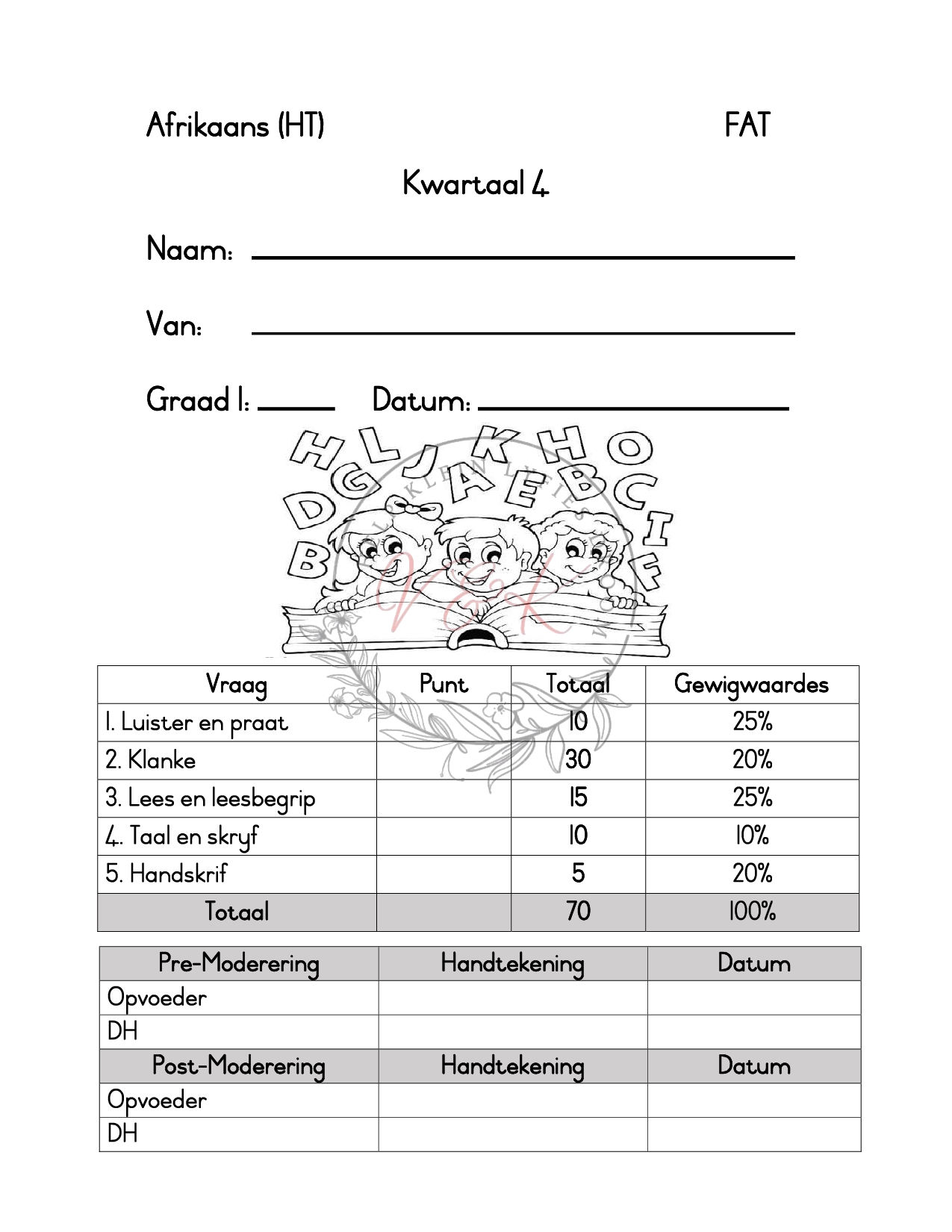 Graad 1 Afrikaans Huis Taal Formele Assesserings Taak Kwartaal 4 2024