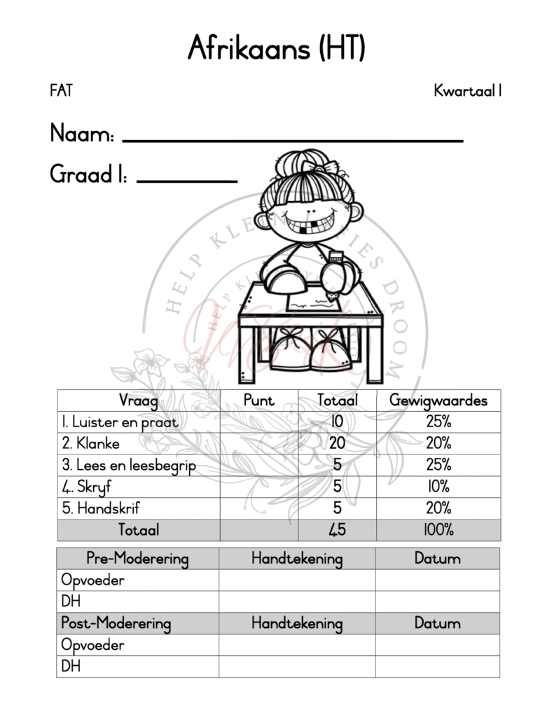 Graad 1 Afrikaans Huistaal Formele Assesserings Taak Kwartaal 1 2025
