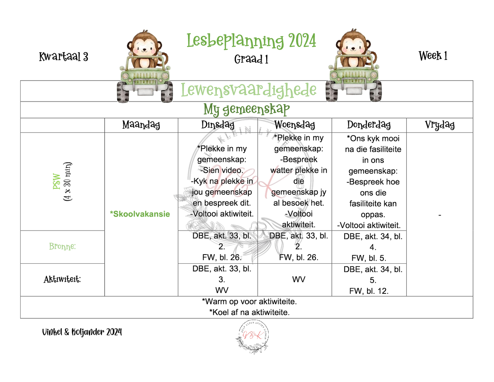 Graad 1 Lewensvaardighede Beplanning en aktiwiteite Kwartaal 3 2024