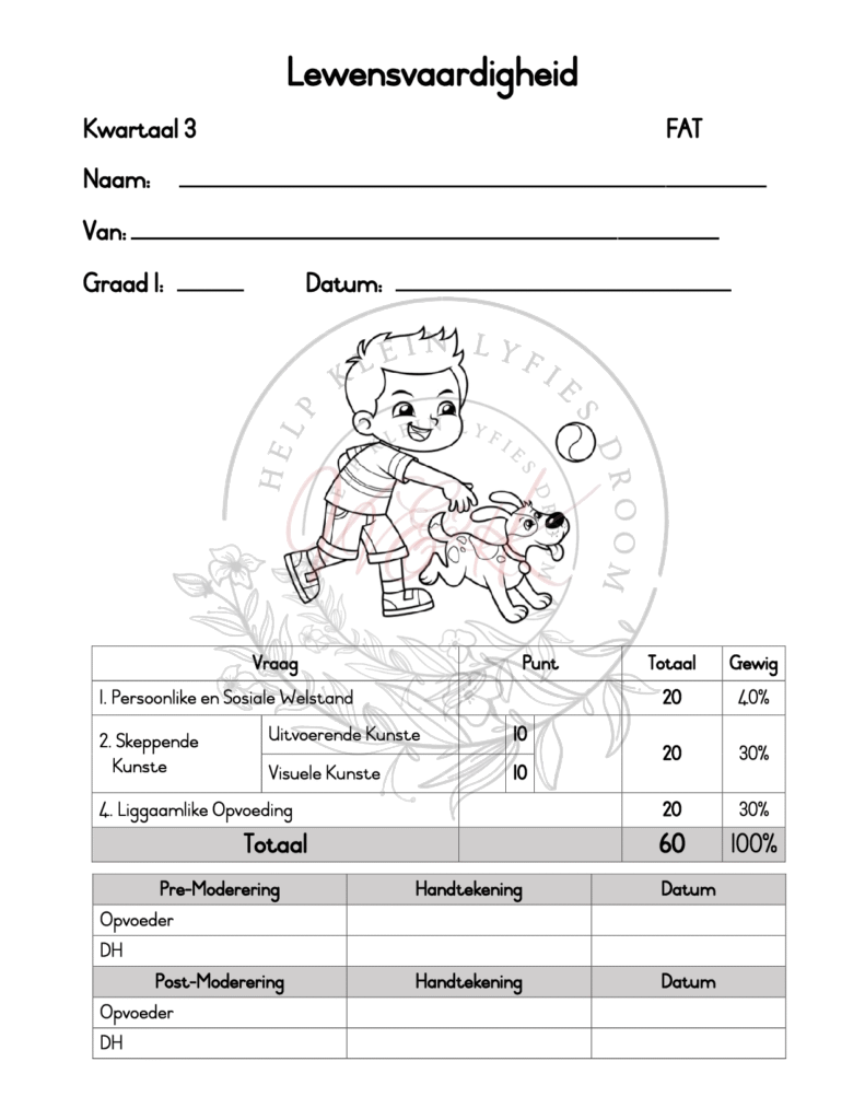 Graad 1 Lewensvaardigheid Assessering Kwartaal 3 2024