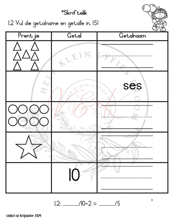 Graad 1 Wiskunde Assessering Kwartaal 2 2024 - Image 3