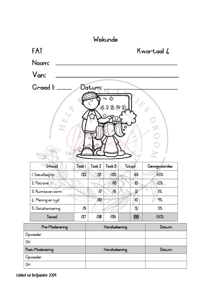 Graad 1 Wiskunde Formle Assesserings Taak Kwartaal 4 2024