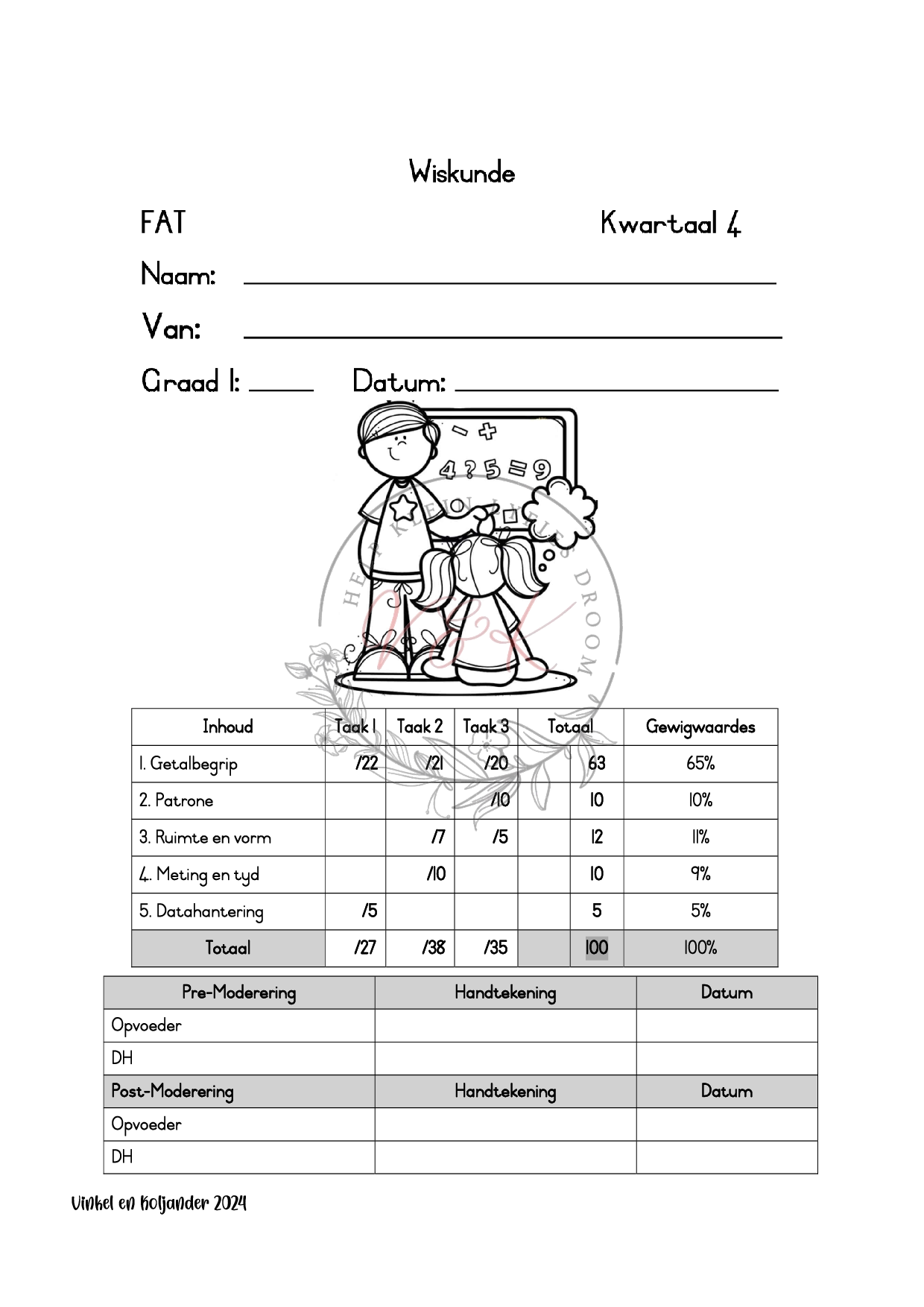 Graad 1 Wiskunde Formle Assesserings Taak Kwartaal 4 2024