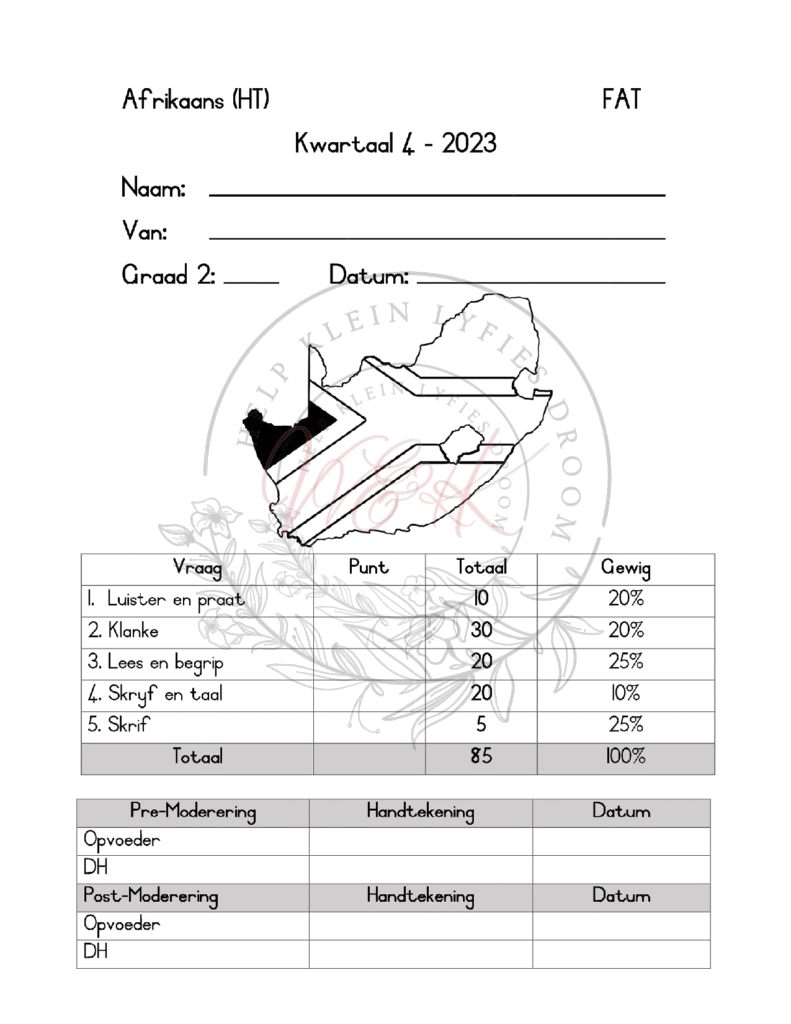 Graad 2 Afrikaans HT Assessering Kwartaal 4 2023