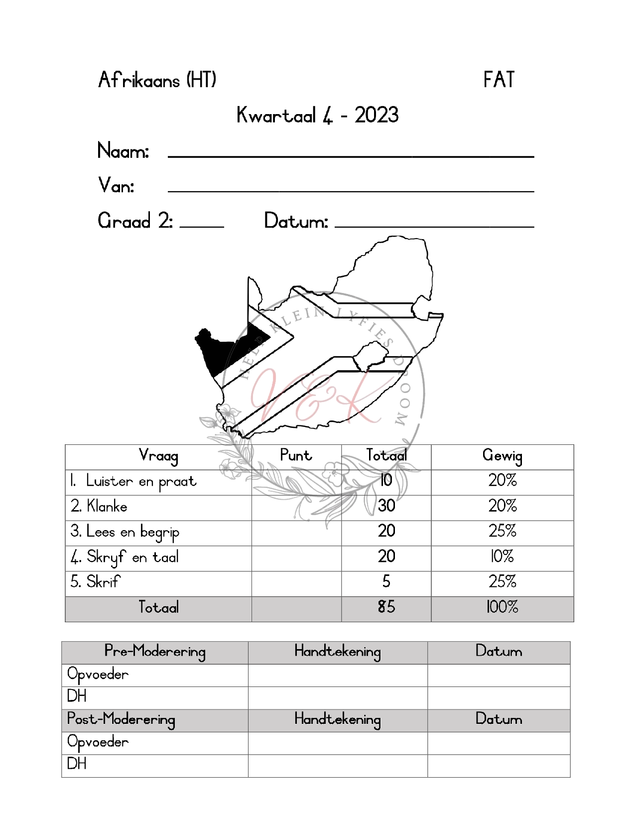 Graad 2 Afrikaans HT Assessering Kwartaal 4 2023
