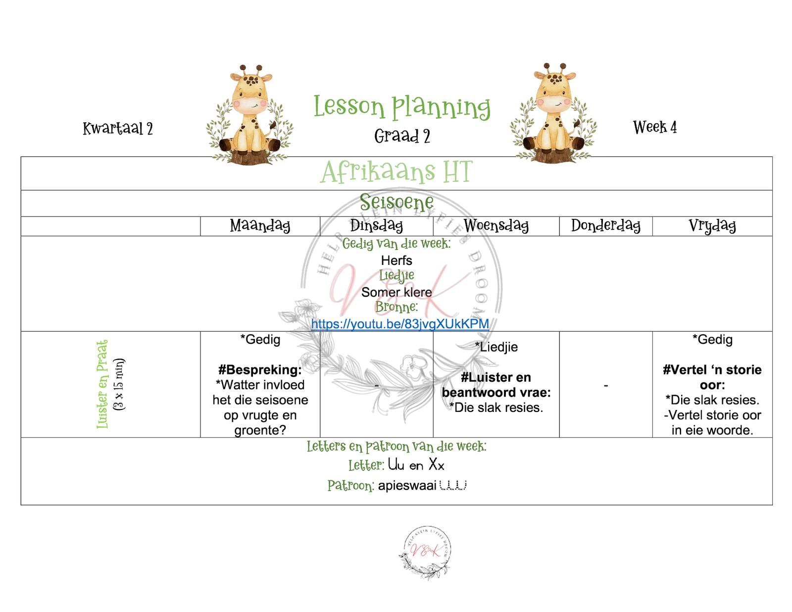 Graad 2 Afrikaans Huistaal Lesbeplanning Kwartaal 2 2024