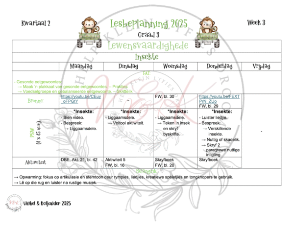 Graad 3 Lewensvaardigheid Lesbeplanning Pakket - Kwartaal 2 2025