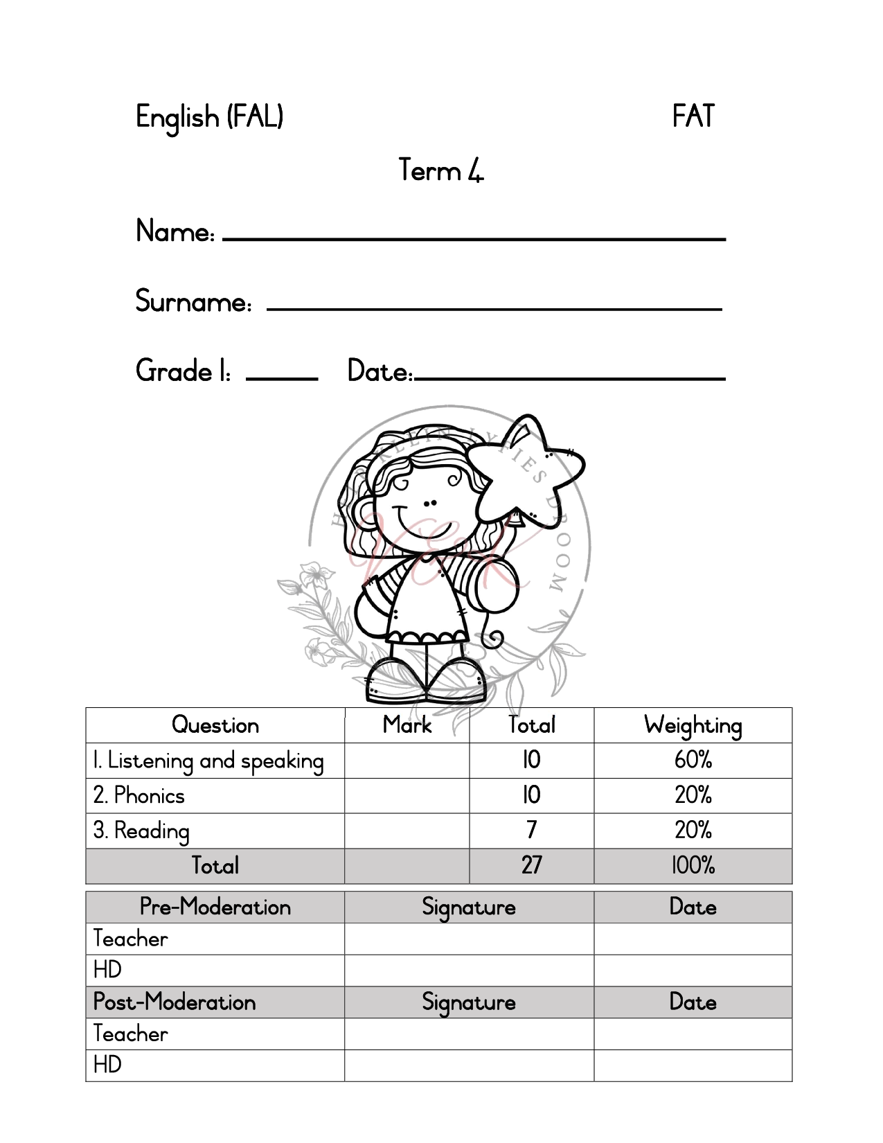 Grade 1 English First Additional Language Formal Assessment Task Term 4 2024