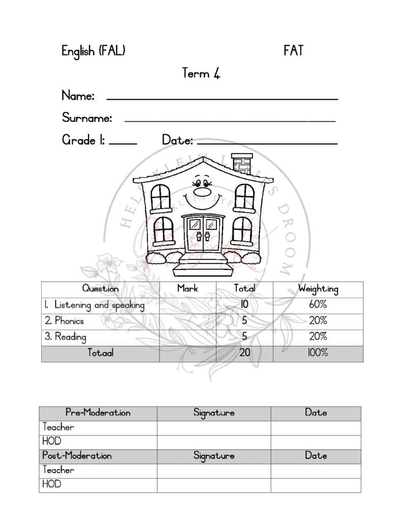 Grade 1 English Assessment Term 4 2023
