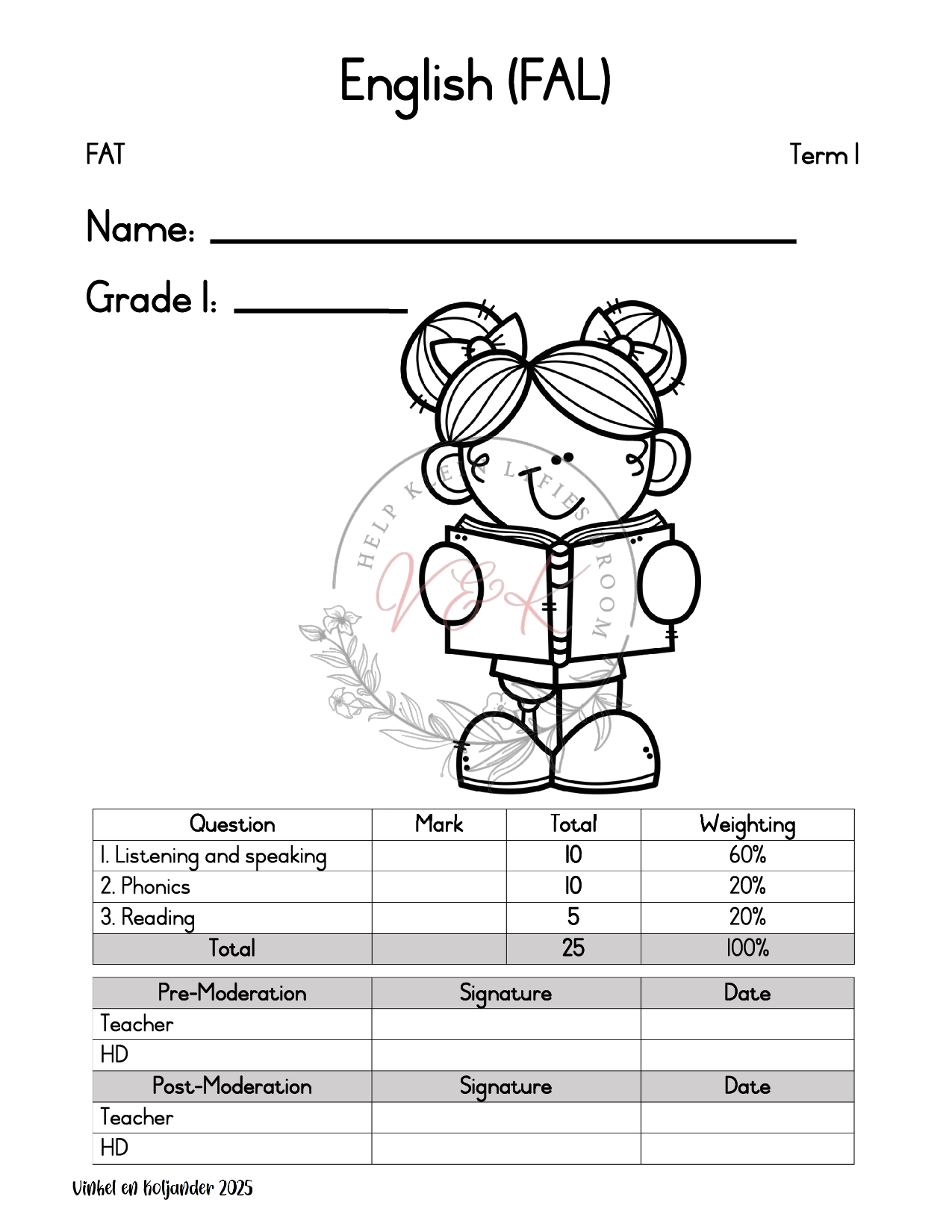 Grade 1 English First Additional Language Formal Assessment Task Term 1 2025