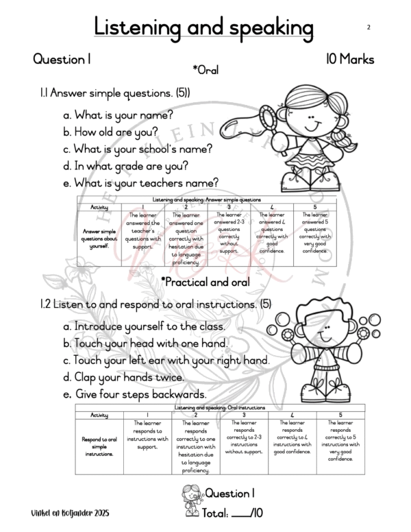 Grade 1 English First Additional Language Formal Assessment Task Term 1 2025 - Image 2