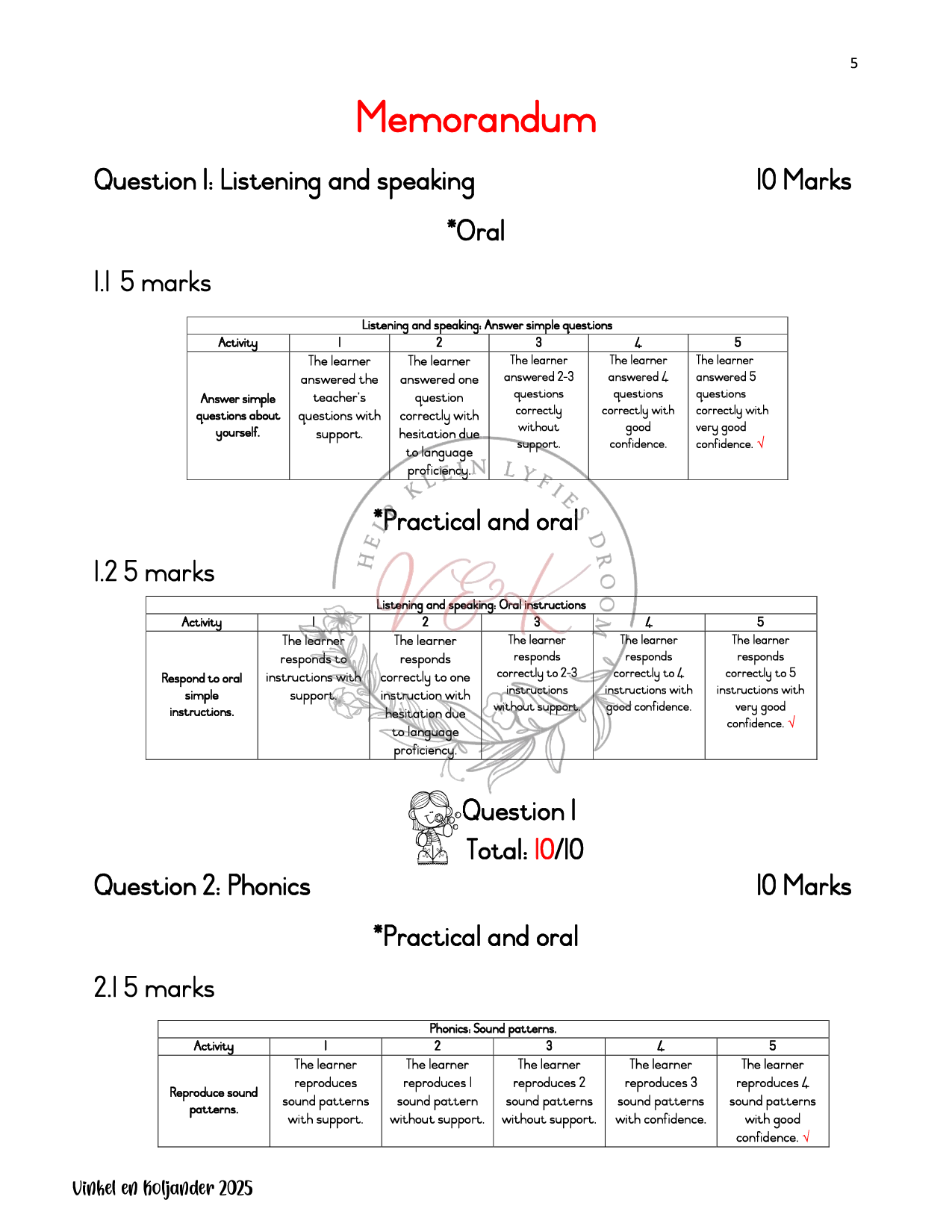 Grade 1 English First Additional Language Formal Assessment Task Term 1 2025 - Image 3