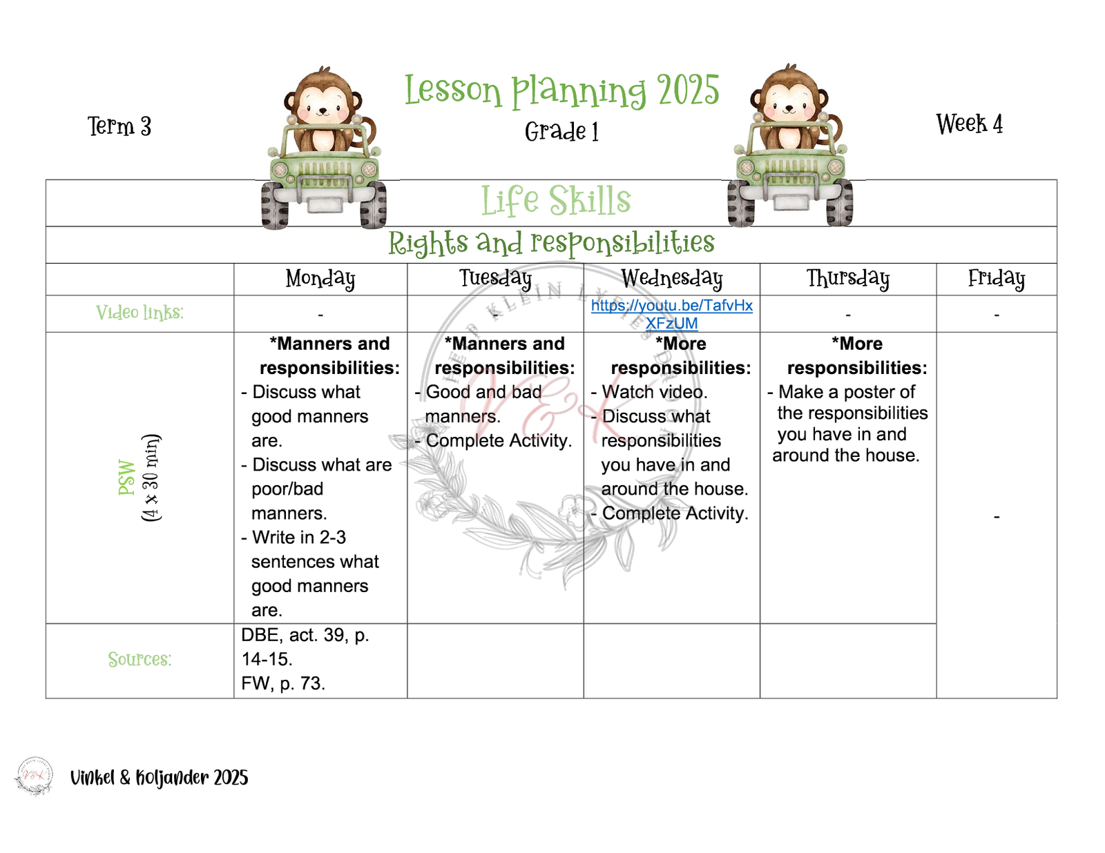 Grade 1 Life Skills Lesson Planning Package - Term 3