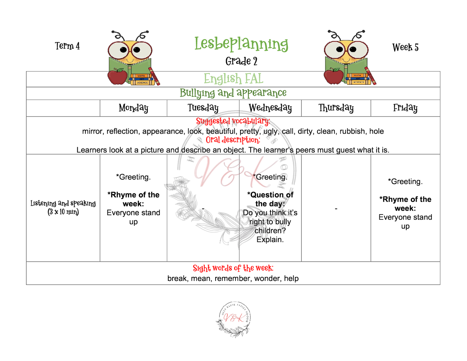 Grade 2 English FAL Planning and Activities Term 4 2023 - Image 4