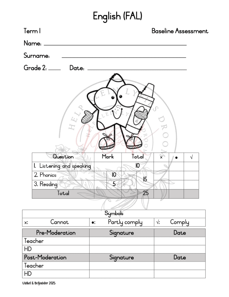 Grade 2 English First Additional Language Baseline Assessment Term 1 2025
