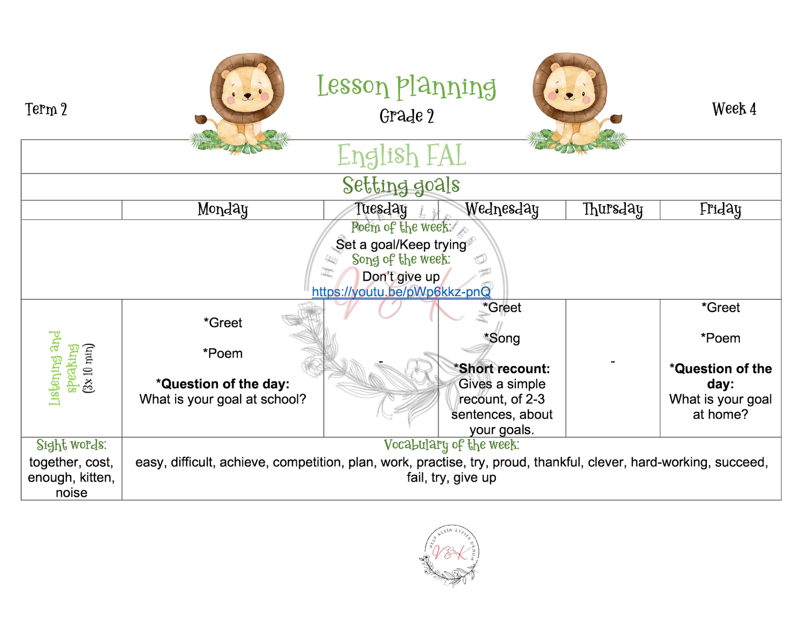 Grade 2 English First Additional Language Lesson Planning and Activities Term 2 2024