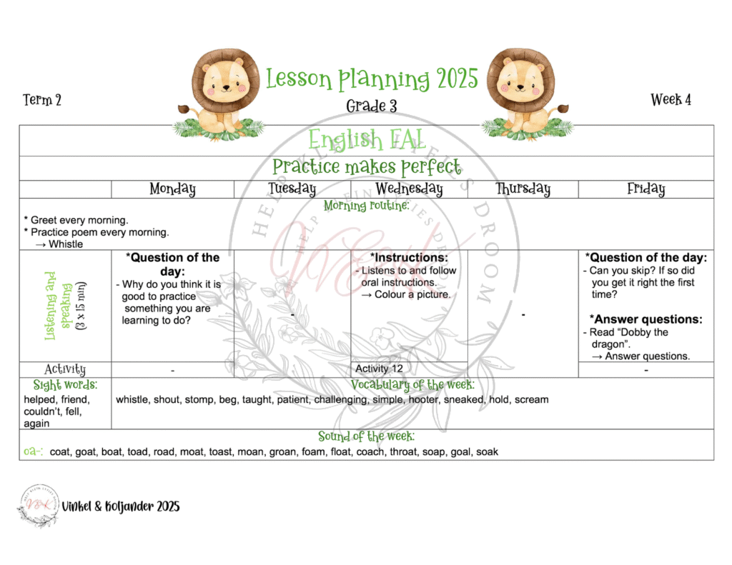 Grade 3 English First Additional Language Lesson Plan Package - Term 2 2025