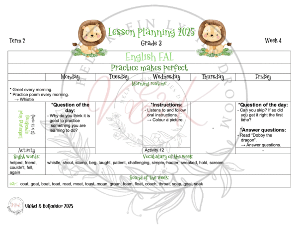 Grade 3 English First Additional Language Lesson Plan Package - Term 2 2025