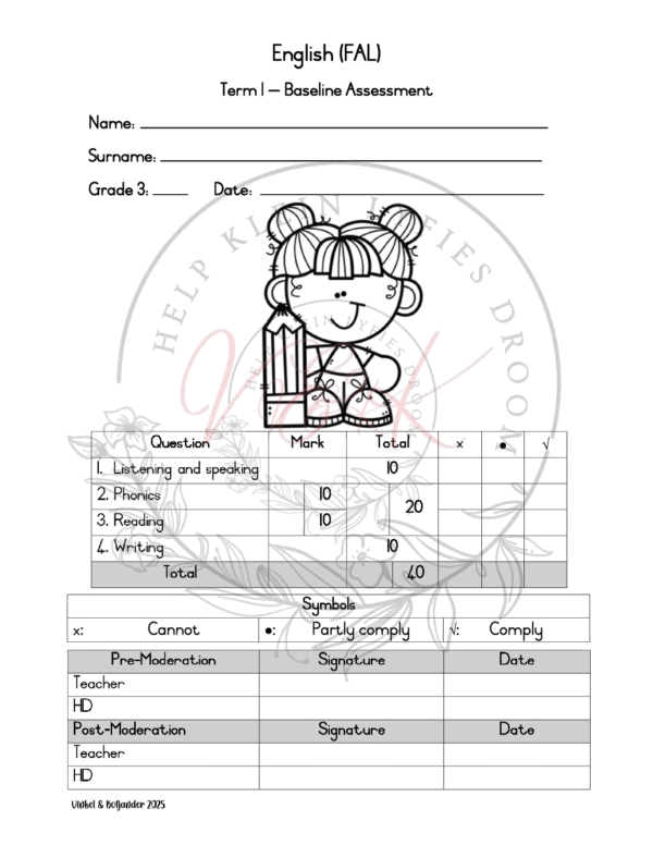 Grade 3 English First Additional Baseline Assessment Term 1 2025