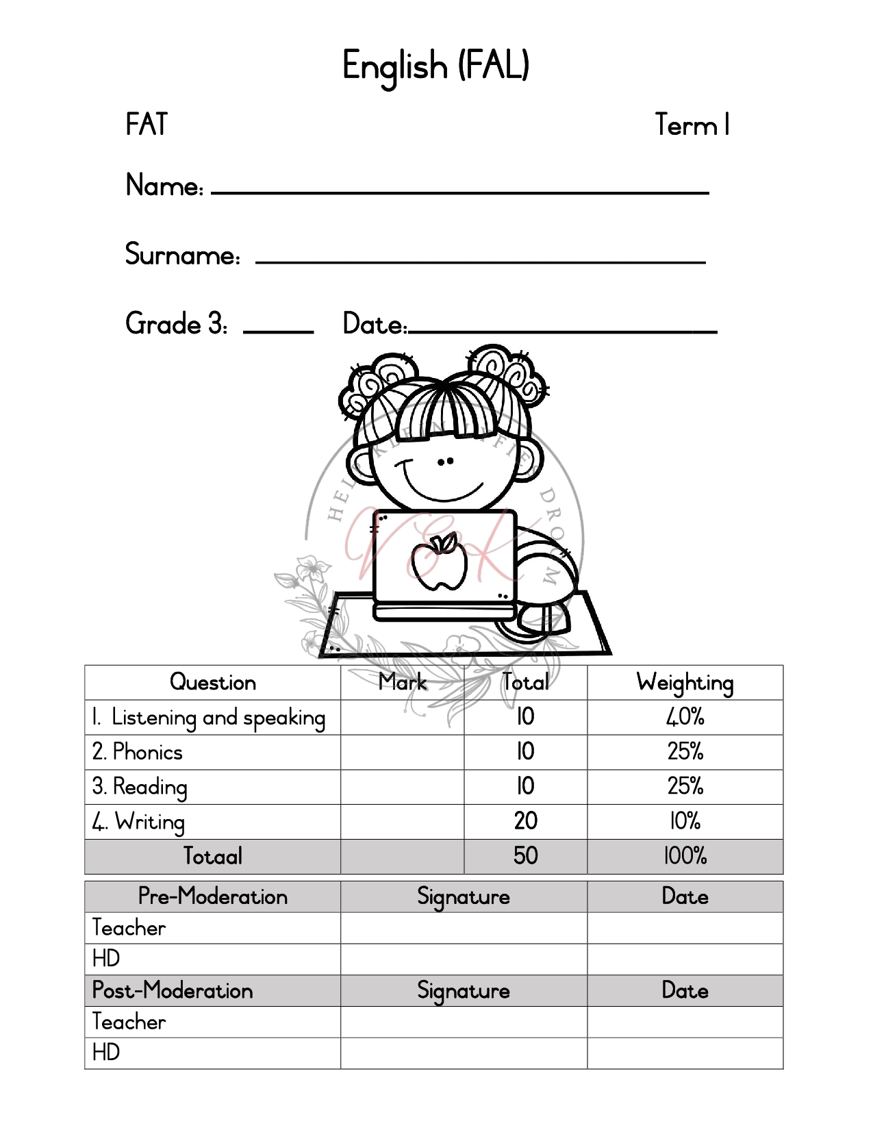 Grade 3 English First Additional Language Assessment Term 1 2025