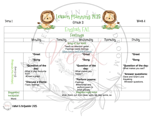 Grade 3 English First Additional Language Lesson Planning Activities and Resources Term 1 2025