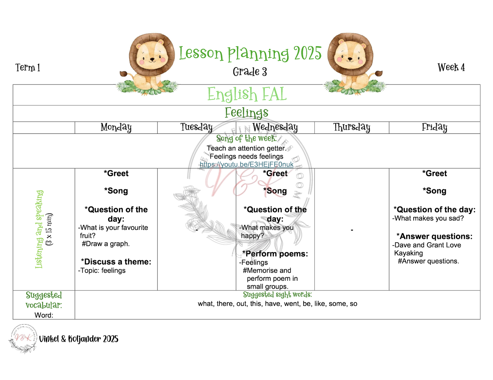 Grade 3 English First Additional Language Lesson Planning Activities and Resources Term 1 2025