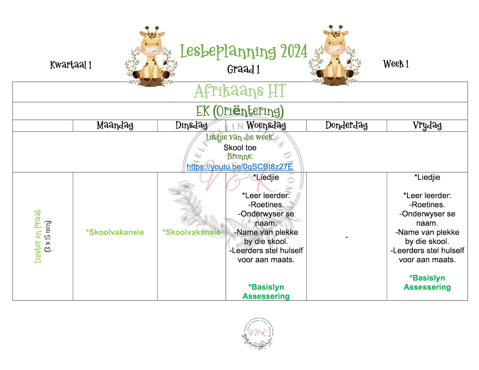 Afrikaans Huistaal Beplanning en Aktiwiteite - Kwartaal 1 2024